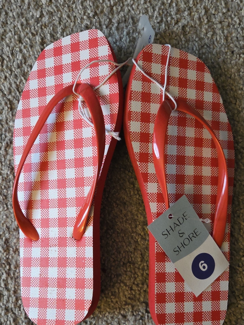 Shade & Shore Red Palmer Gingham Flip Flop Sandals Size 6 NWT